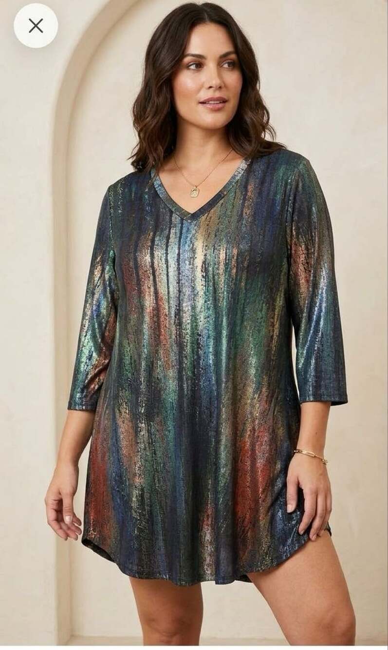 Lily by Firmiana Abstract Print V-Neck 3/4 Sleeve Tunic Top Sz L